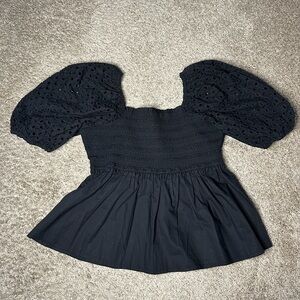 American Eagle Outfitters Black Eyelet Puff Sleeve Blouse